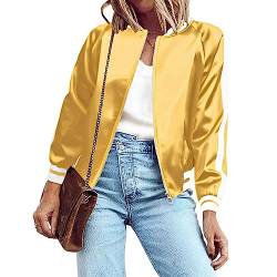 Zeagoo Women's Classic Solid Striped Biker Jacket Zip up Fashion Bomber Jacket Coat (L, Golden) von Zeagoo