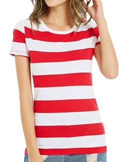 Rainbow T-Shirt für Damen, gestreift, Rundhalsausschnitt, kurzärmelig, gestreift - Rot - Chinese Size Medium von Zecmos