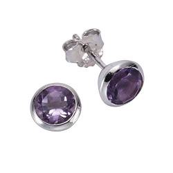 Zeeme Gemstones Damen Ohrstecker 925/- Sterling Silber 0,75cm Glänzend Amethyst weiß 358220410-6 von Zeeme