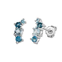 Zeeme Gemstones Damen Ohrstecker 925/- Sterling Silber 1,3cm Glänzend Blautopas beh. weiß 358220697-1 von Zeeme