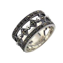 Zeeme Gemstones Damen Ring 925/- Sterling Silber Geschwärzt Markasit schwarz 360271745 von Zeeme