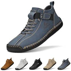 Zeetan Italienische Handgemachte Wildlederstiefel, Männer Frauen Rutschfestes Wildleder Gummiband Leder Lässige Turnschuhe Atmungsaktive Hohe Chukka-Stiefel,Blau,43 von Zeetan