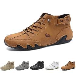 Zeetan Männer Frauen Wildleder Hohe Stiefel, Italienische Handgefertigte Rutschfeste Wildleder-Freizeit-Turnschuhe Atmungsaktive Hohe Chukka-Stiefel,Braun,50 von Zeetan