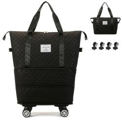Zeetan Rollbare Reisetasche, Erweiterbare, Faltbare Gepäcktasche Mit Abnehmbaren Rädern Für Reisefitness,Schwarz von Zeetan