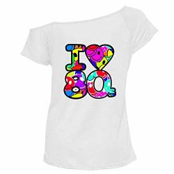 Zeetaq Damen T-Shirt I Love The 80's Fancy Dress Costume Neon Festival Damen Outfit UK Größe 36-52, White Love 80's, M-L von Zeetaq