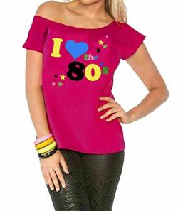 Zeetaq Damen T-Shirt I Love The 80's Fancy Dress Costume Neon Festival Damen Outfit UK Größe 36-52, rose, XXX-Large von Zeetaq
