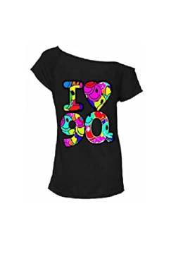 Zeetaq Damen T-Shirt I Love The 80er Jahre Neon Festival Damen Outfit Größe 36-54, Black Love 80's, XXX-Large von Zeetaq