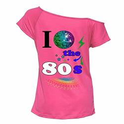 Zeetaq Damen T-Shirt I Love The 80er Jahre Neon Festival Damen Outfit Größe 36-54, Pink Love 80's Globus, S-M von Zeetaq