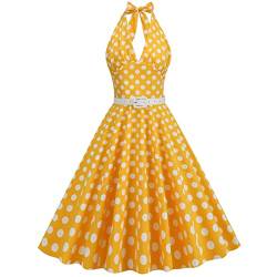 1950s Retro Kleid Rockabilly Kleider Damen 50s Vintage Neckholder Polka Dot Sommer Swing Festlich Partykleid Cocktailkleid 50er 60er Jahre Kleid Festliche Kleider für Damen Lang Abendkleid von Zeiayuas