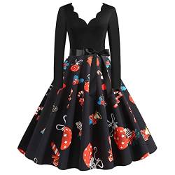 50er Jahre Kleider Damen Rockabilly Vintage Kleid Damen Weihnachtsschleife Langärmeliges Kleid Vintage Kleid Swing Kleid Damen Festlich A Linien Kleid Knielang Tea Party Abendkleid von Zeiayuas