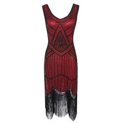 Damen 20er Jahre Charleston Pailletten Kleid Schwarz mit Fransen Vintage Style Pailletten Quaste Kleid Kleid ärmellos V-Ausschnitt Kleider 1920er Kleider Damen Sexy Partykleid von Zeiayuas