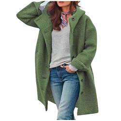 Damen Tweed Jacke Casual Blau Knopf Mantel mit Kapuze Mantel Lange Tweed Winterjacke Blazer Tailliert Outfit Elegant für Tweed Damen Lang Warm Freizeitjacke Damenjacke Windbreaker Herbst Winte von Zeiayuas