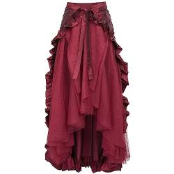 Generic Damen Gothic Steampunk Rock High-Low Mittelalter Maxirock Vintage A-Linie Mittelalter Gothic Rock mit hoher Taille und Rüschen Damen Rock Renaissance Kostüm Viktorianischer Piratenrock von Zeiayuas