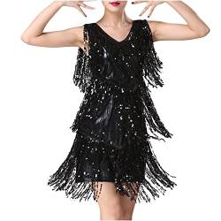 Zeiayuas 1920s Charleston Kleid Damen V-Ausschnitt Pailletten Fransen Kleid Flapper Charleston Kleider Cocktailkleid 20er Jahre Kostüm Abendkleid Partykleid Damen Fasching Kostüm Paillettenkleider von Zeiayuas