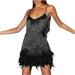 Zeiayuas 1920s Kleid Damen Flapper Kleid Fransenkleid Sexy Schulterfrei Partykleid Elegant Tanzkleid ärmellos Disco Outfit 70s Damen-Kostüm 20er Jahre Charleston Minikleid Cocktailkleid Wickelkleider von Zeiayuas