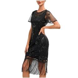 Zeiayuas 20er Jahre Kleider Pailletten Fransen Schwarz Gold 1920er Kleider Cocktailkleider Elegant für Hochzeit mit Fransen 20er Jahre Pailletten Kleid Schwarz Partykleid Damen Kostüm Ballkleid von Zeiayuas