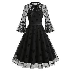 Zeiayuas 50er Jahre Rockabilly Kleider Damen Festliches Kleid Vintage Damen Vintage Mesh Besticktes Kleid Dunkel Gothic Kleider 3/4 Ärmel Cocktailkleid Sexy Ballkleid Partykleider 50er Jahre Kleider von Zeiayuas