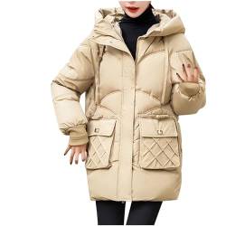 Zeiayuas Damen Winterparka Beige Damen Winter Jacke Mantel Parka Kapuze Herbst Warm Long Winter-Daunenjacke für Damen Winterparka Damen Gefüttert Übergangsjacke Ski-Jacken für Damen Steppjacke von Zeiayuas