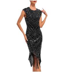 Zeiayuas Kleider 20er Jahre Stil Ballkleider Damen Lang Glitzer Cocktailkleider Damen Elegant Lang Damen Vintage Pailletten Ärmelloses Pailletten Prom Tassel Kleid Party Bankett Tanzkleider von Zeiayuas