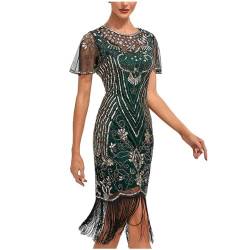 Zeiayuas Kleider 20er Jahre Stil Ballkleider Damen Lang Glitzer Cocktailkleider Damen Elegant Lang Damen Vintage Pailletten Ärmelloses Pailletten Prom Tassel Kleid Party Bankett Tanzkleider von Zeiayuas