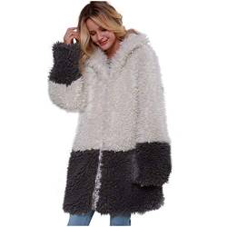 Zeiayuas Kunstfell Mantel Weiß Damen Fleecemantel aus Kunstpelz Warme Flauschige zottelige Shearling Kurzjacke mit Kapuze Elegant Wintermantel Kunstpelz Flauschige Fellmantel Parka Outwear Verdickung von Zeiayuas