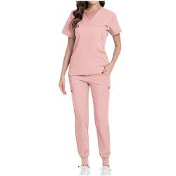 Zeiayuas Medizinische Arbeitskleidung Unisex medizinische uniform Set mit Kasack und Hose, Medical Schrubb-Set, Pflege Berufsbekleidung Vintage Oberteile Krankenschwester Berufskleidung von Zeiayuas