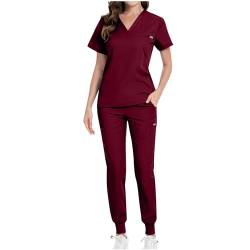 Zeiayuas Medizinische Arbeitskleidung Unisex medizinische uniform Set mit Kasack und Hose, Medical Schrubb-Set, Pflege Berufsbekleidung Vintage Oberteile Krankenschwester Berufskleidung von Zeiayuas