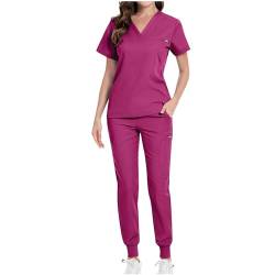 Zeiayuas Medizinische Arbeitskleidung Unisex medizinische uniform Set mit Kasack und Hose, Medical Schrubb-Set, Pflege Berufsbekleidung Vintage Oberteile Krankenschwester Berufskleidung von Zeiayuas