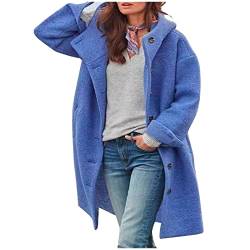 Zeiayuas Retro Tweed Damen Blaue Langarmjacke mit Kapuze aus Tweed für Damen Elegant Wintermantel Outwear Sportlich Jacke Blazer Freizeitjacke Herbst und Winter Sportlich Tweed Jacke von Zeiayuas