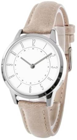 Zeit-Bar Funk-Armbanduhr Damen, Edelstahlgehäuse, Leder-Uhrband von Zeit-Bar