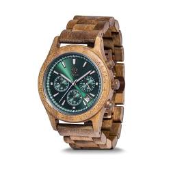 Zeitholz Holzuhr Herren, für Herren, Armbanduhr, Chronograph, Neue Bergen, Analog, 42mm, 100% Naturholz mit Japanischem Quarzwerk. (Emerald) von Zeitholz