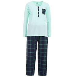 Damen Pyjama lang Baumwolle Schlafanzug kariert, Größe:XXL, Farbe:Türkis von Zeitlos