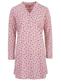 Zeitlos Nachthemd Damen Langarm Leo Herz Stehkragen Schlafshirt T-Shirt All-Over Muster, Farbe:rosa, Größe:L von Zeitlos