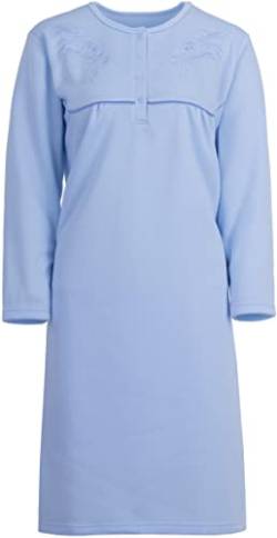 Zeitlos Nachthemd Damen Thermo Langarm Uni Knopfleiste Stickerei, Farbe:blau, Größe:M von Zeitlos
