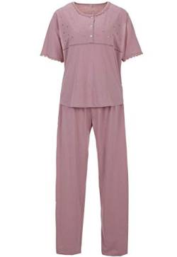 Zeitlos Pyjama Damen Kurzarm Spitzenbordüre Herz Knöpfe Lange Hose, Farbe:Altrosa, Größe:XL von Zeitlos