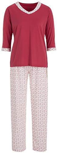 Zeitlos Pyjama Damen Schlafanzug Heart Lang Set 2tlg. Herz, Farbe:Beere, Größe:2XL von Zeitlos
