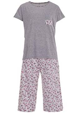 Zeitlos Pyjama Set Damen Capri Rose Herz Brusttasche Loungewear, Farbe:grau, Größe:S von Zeitlos