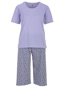 Zeitlos Pyjama Shorty Damen Schmetterling Rundhalsausschnitt Baumwolle Capri M-2XL, Farbe:Flieder, Größe:M von Zeitlos