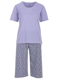 Zeitlos Pyjama Shorty Damen Schmetterling Rundhalsausschnitt Baumwolle Capri M-2XL, Farbe:Flieder, Größe:XXL von Zeitlos