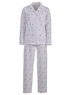 Zeitlos Pyjama Thermo Damen Schlafanzug Kragen Schwan Schleife Baumwolle V-Ausschnitt Pyjama Thermo Damen Schlafanzug Blumen blau, Farbe:Off-White, Größe:M von Zeitlos