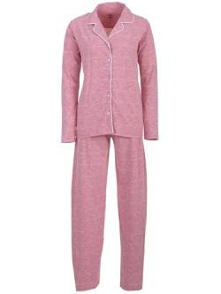 Zeitlos Schlafanzug Damen Langarm Pyjama Knöpfe Langer Schnitt Melange Baumwolle M-2XL, Farbe:rosa, Größe:XL von Zeitlos