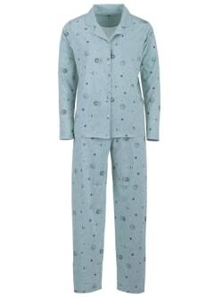 Zeitlos Schlafanzug Damen Langarm Pyjama Mond Sterne Knöpfe Baumwolle M-2XL, Farbe:Mint, Größe:L von Zeitlos