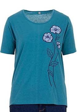 Zeitlos T-Shirt Damen Kurzarm Rundhals Blumenstickerei, Farbe:Petrol, Größe:M von Zeitlos
