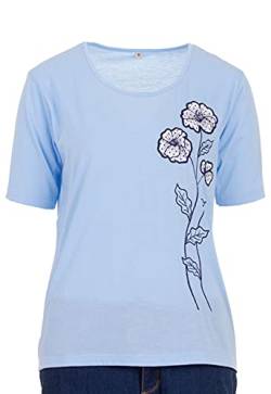 Zeitlos T-Shirt Damen Kurzarm Rundhals Blumenstickerei, Farbe:blau, Größe:L von Zeitlos