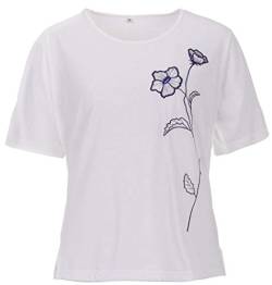 Zeitlos T-Shirt Damen Kurzarm Stickerei Blüte Rundhals Seitenschlitz, Farbe:weiß, Größe:M von Zeitlos