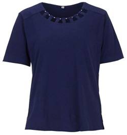Zeitlos - T-Shirt Kurzarm Verzierung Steine Bluse Rundhals Seitenschlitz, Farbe:Navy, Größe:M von Zeitlos