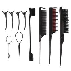 Haarbürsten-Set, Haarschwanz-Werkzeug, Teasing-Haarbürste, Kantenbürste mit Haarspangen für Damen und Mädchen, Haarstyling-Haarbürste, Haarstyling-Kamm-Set, Kantenbürste für Salongebrauch von Zeizafa