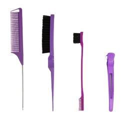 Haarstyling-Kamm-Set, Haarbürste, Schwanzkamm, Kantenbürste für Kanten, Rückenbürsten, Kämmen, Zupfen für Frauen, Teasing, Haarbürste, glatte Rückseite, Haarbürste, doppelseitiges Set, 4-teilig von Zeizafa