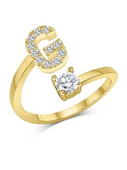 Zelaro Zirkonia Ring mit Initialen Gold | Pärchen Ringe für Mädchen Geschenk für Freundin, Freund | Ring mit Buchstabe | Frauen Ring als Schmuck Ringe zum Jahrestag | Verstellbare Ringe in Gold (G) von Zelaro
