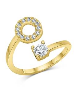 Zelaro Zirkonia Ring mit Initialen Gold | Pärchen Ringe für Mädchen Geschenk für Freundin, Freund | Ring mit Buchstabe | Frauen Ring als Schmuck Ringe zum Jahrestag | Verstellbare Ringe in Gold (O) von Zelaro